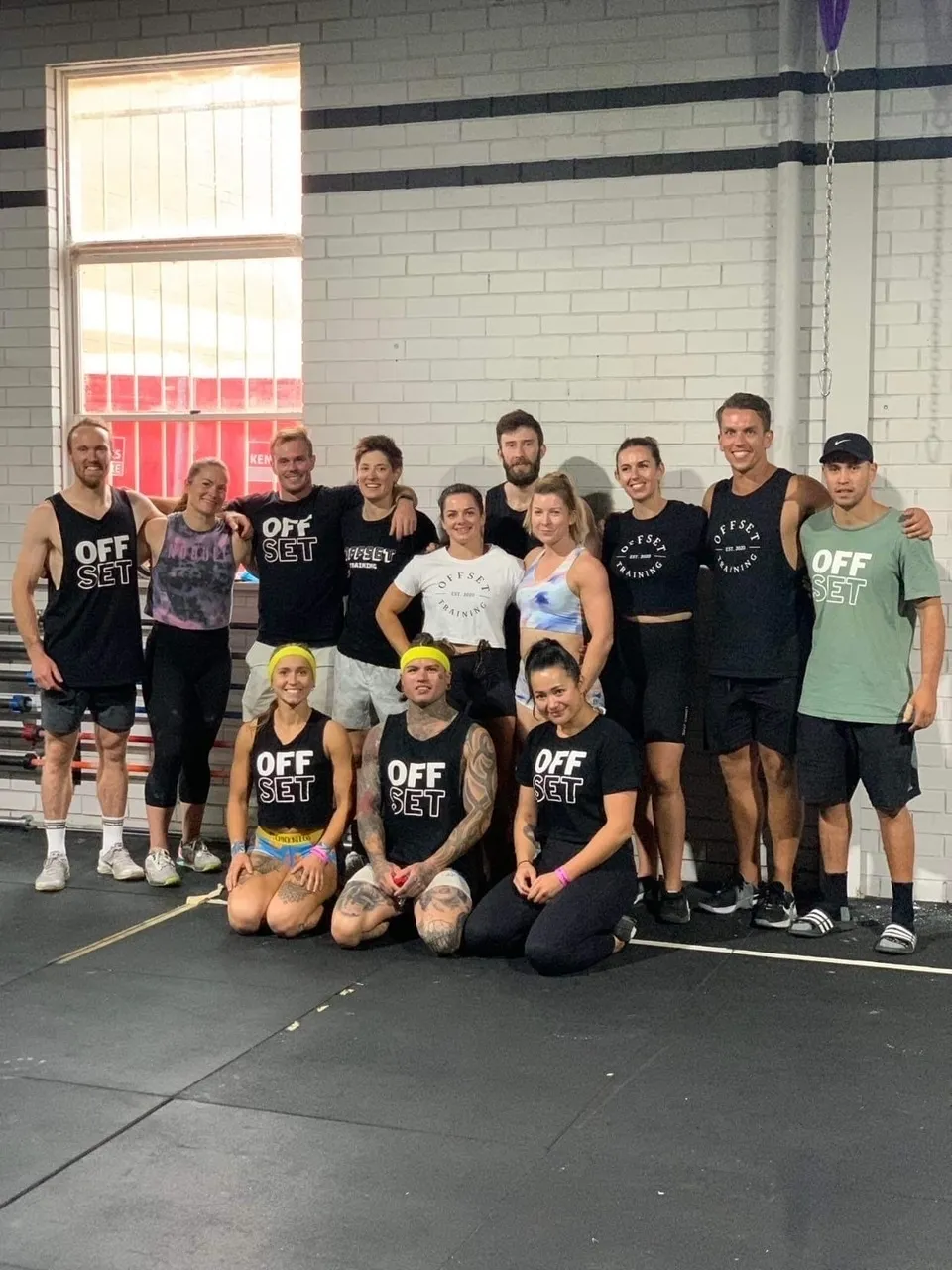 Offset athletes group photograph